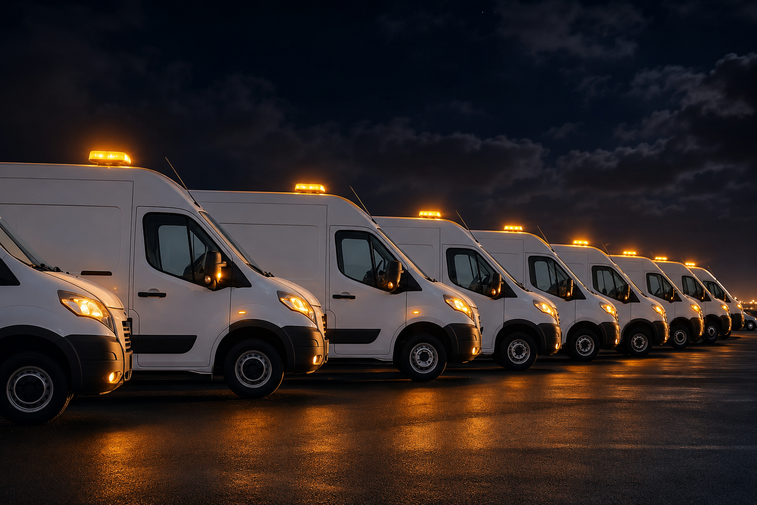 Fleet Sprinter with amber warning lighting active after dark